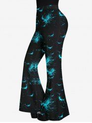 Gothic Glitter Bat Print Halloween Flare Pants -  