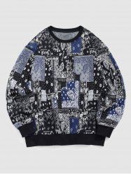 Men's Ethnic Style Paisley Printed Jacquard Contrast Ribbed Edge Crew Neck Long Sleeve Sweatshirt -  