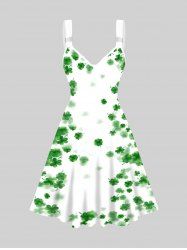 Mini Robe de Vacances Ligne A à Imprimé Fleurie à Taille Haute à Col V - Blanc L