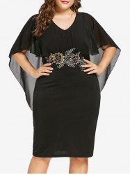Robe capelette semi-transparente à broderie florale grande taille - Noir M | US 10
