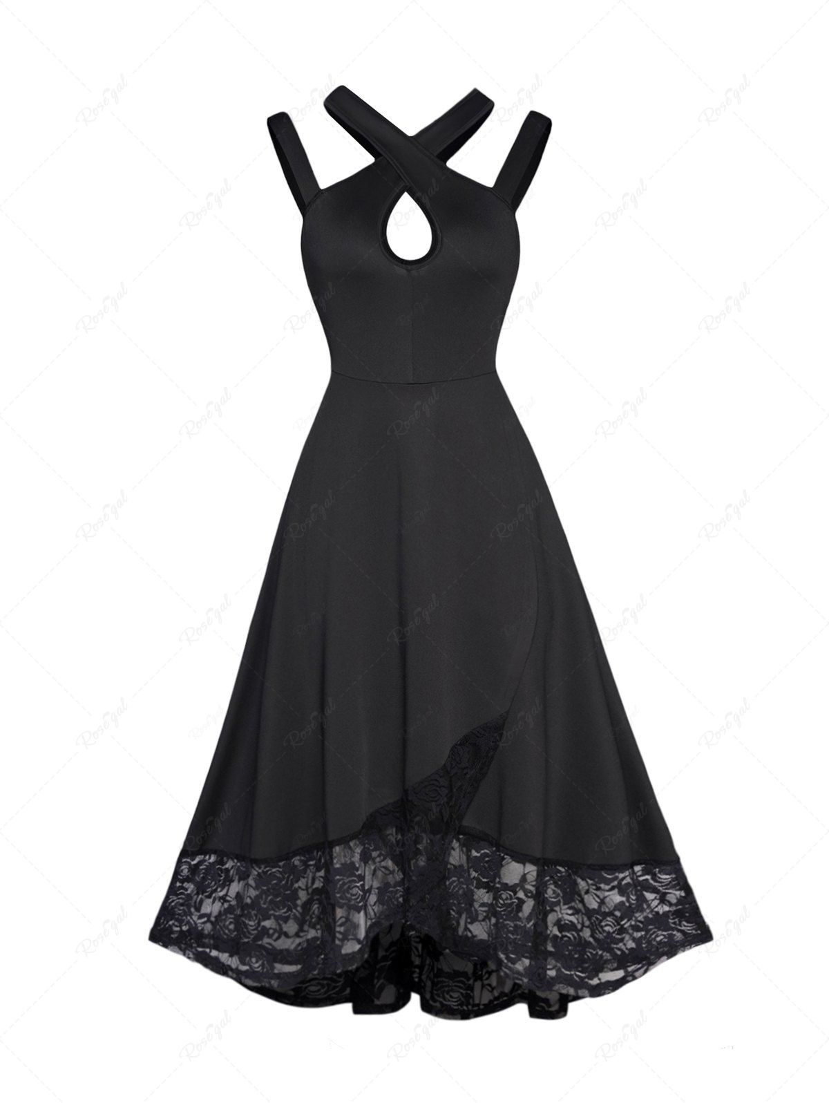 Outfits Cut Out Keyhole Sheer Floral Lace Panel Midi Party Dress  