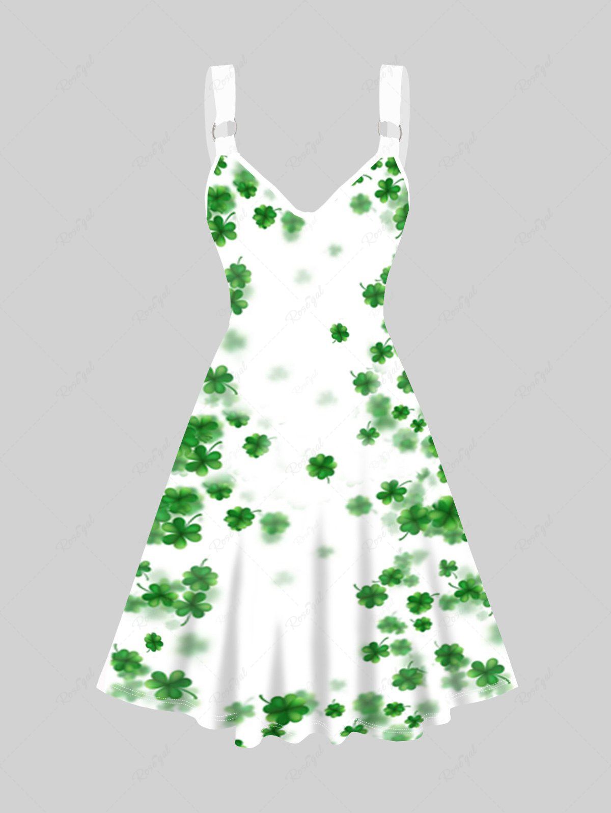 Mini Robe de Vacances Ligne A à Imprimé Fleurie à Taille Haute à Col V Blanc L