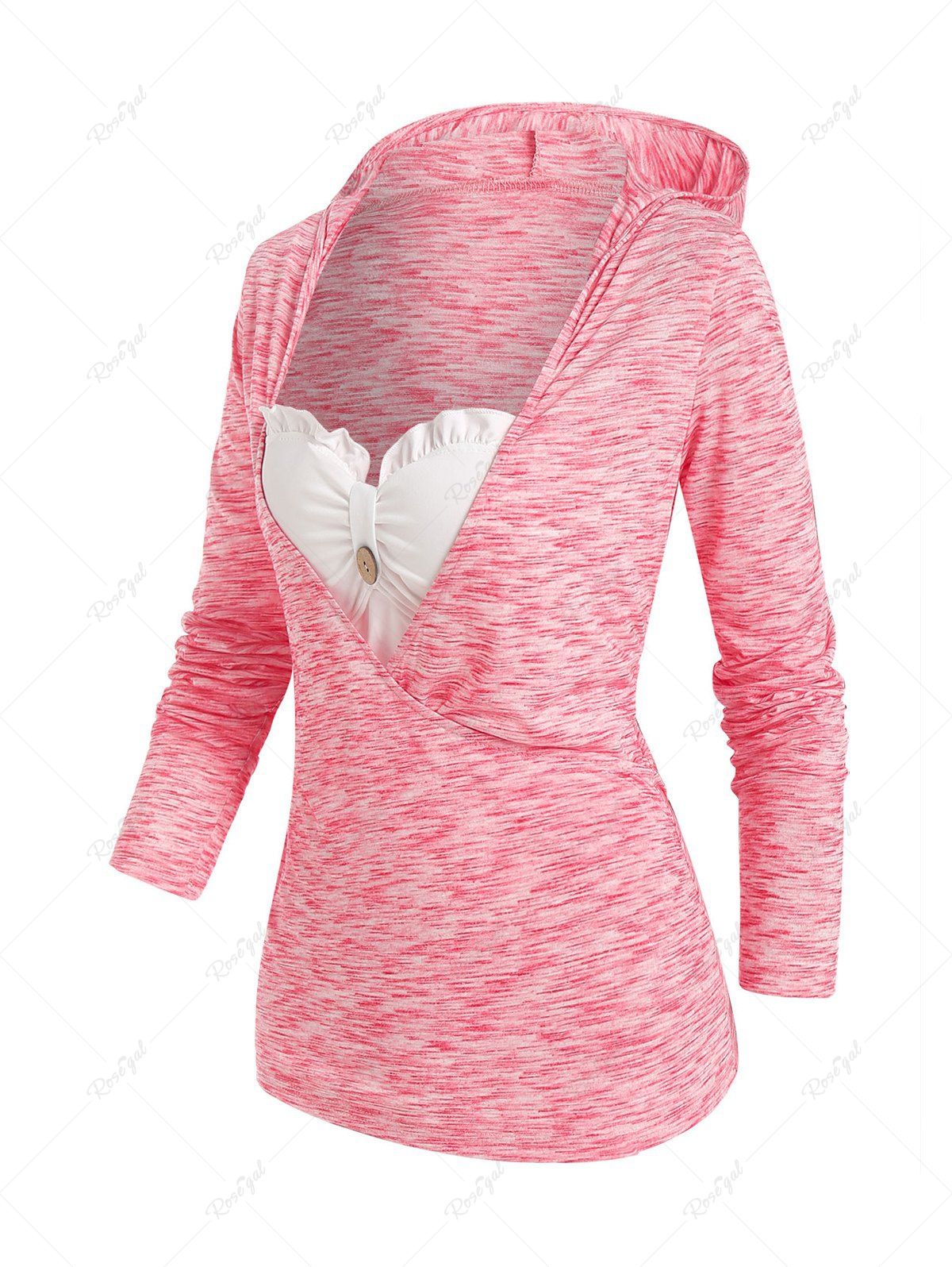Store Hooded Space Dye Print Faux Twinset Surplice T-shirt  