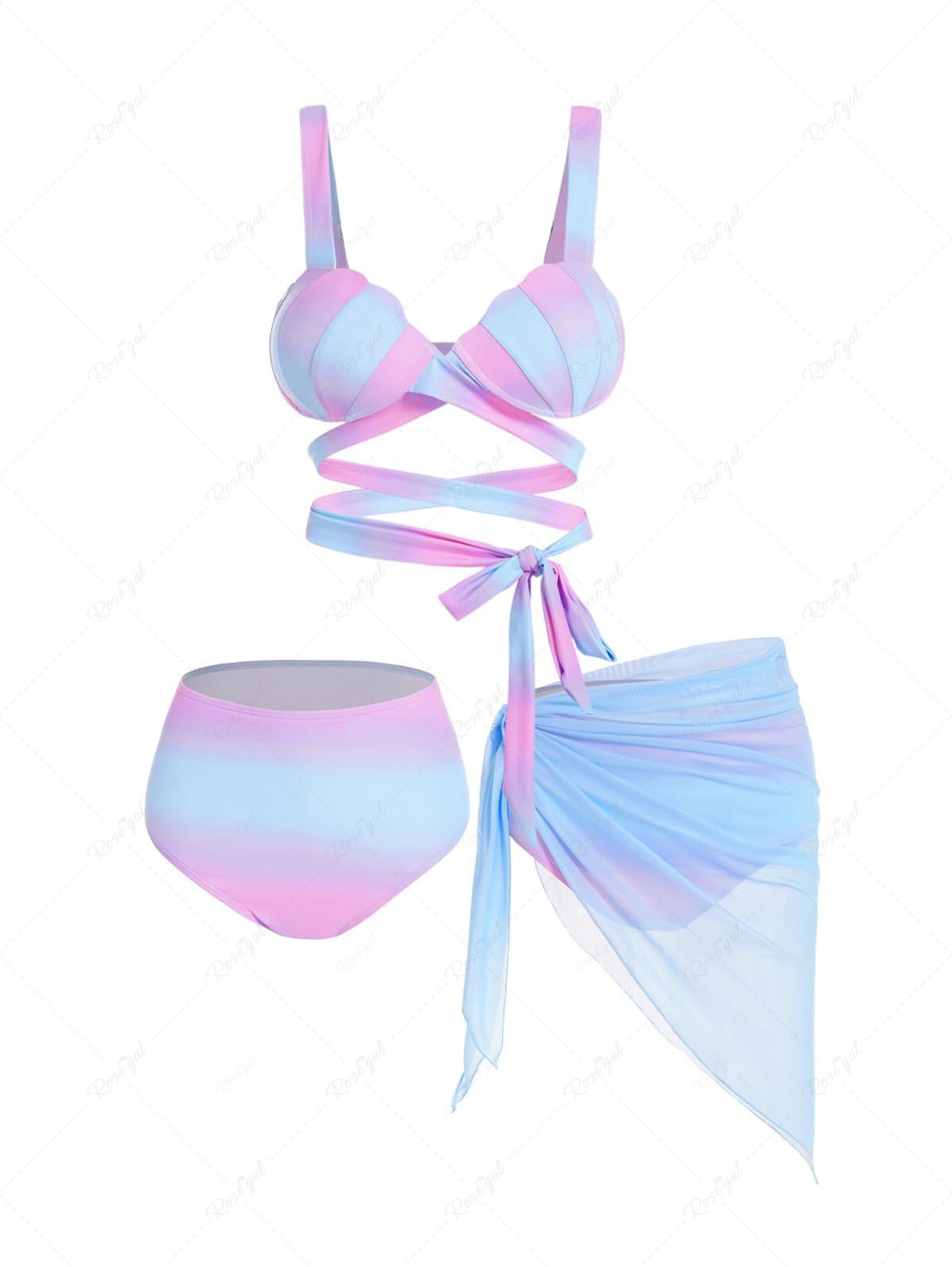 Ensemble de Bikini de Bain Bandage Coquille en Couleur Pastel à Armature Multi-A XXL