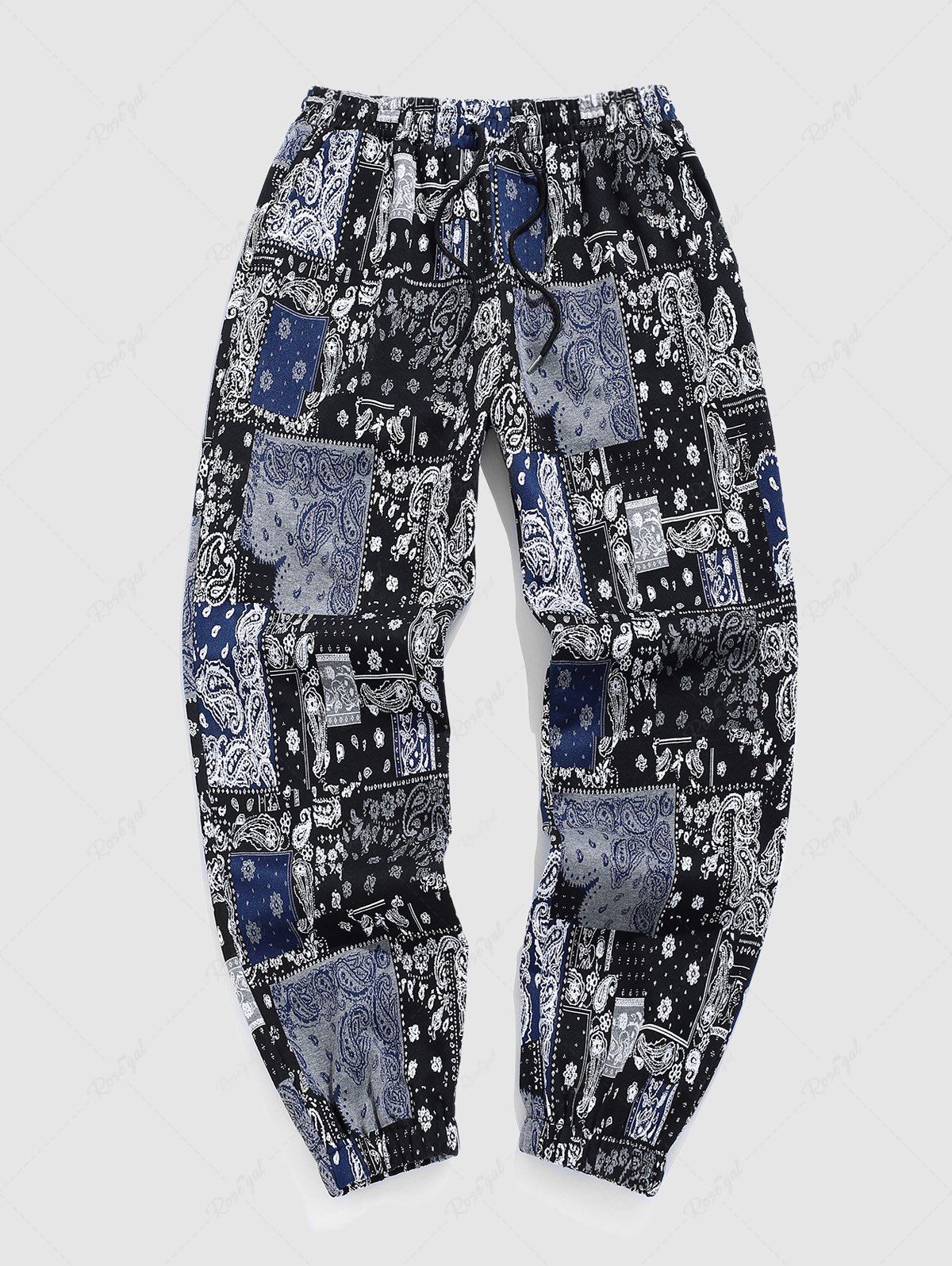 Fancy Men's Ethnic Style Paisley Printed Jacquard Drawstring Pockets Pull On Beam Feet Pants  