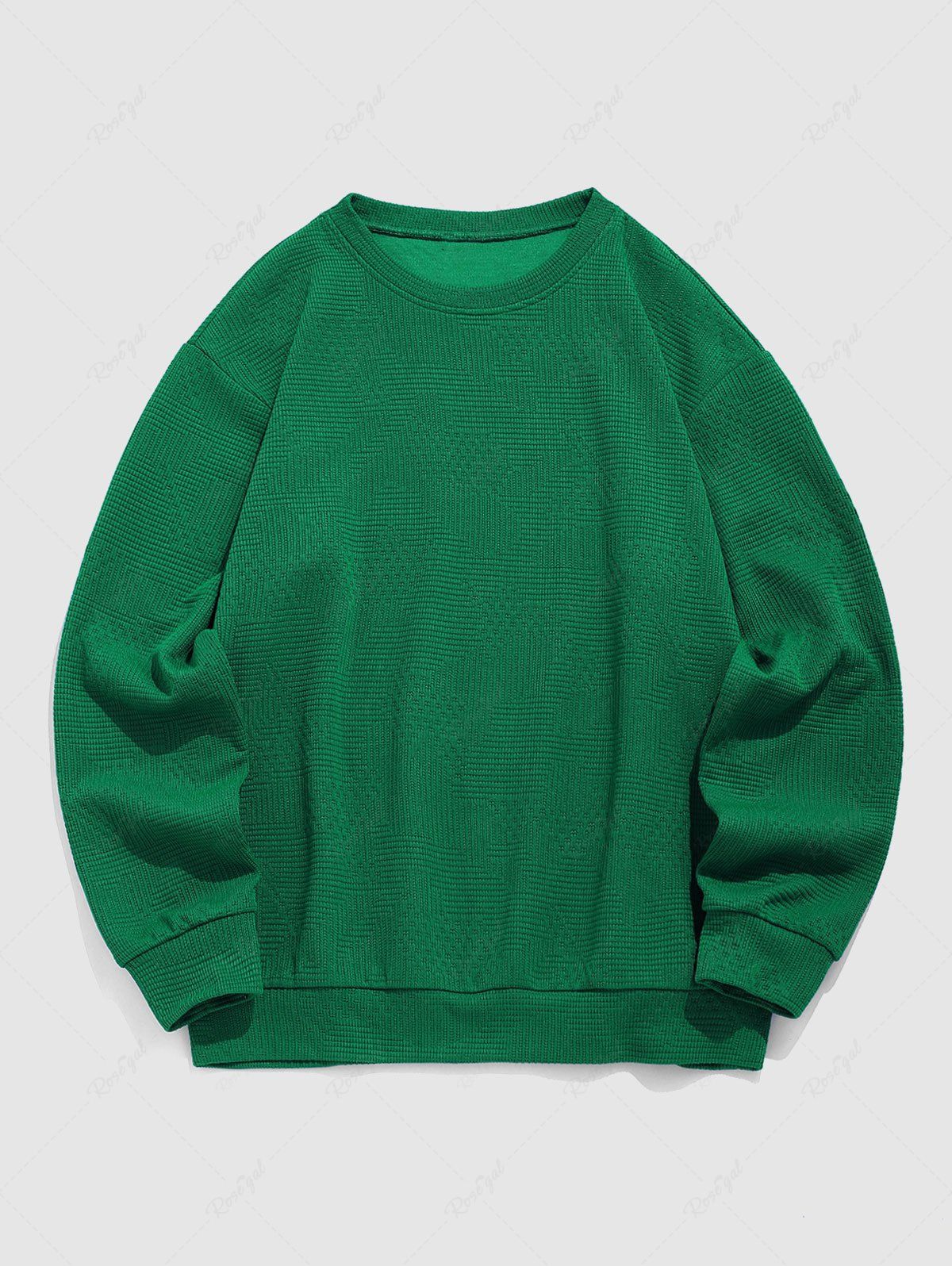 Latest Men's Daily Casual Solid Color Jacquard Design Crew Neck Pullover Sweatshirt  