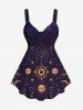 Sun Moon Star Galaxy Print Cinched Tank Top And 3D Sun Moon Star Glitter Print Flare Pants Gothic Outfit -  