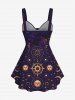 Sun Moon Star Galaxy Print Cinched Tank Top And 3D Sun Moon Star Glitter Print Flare Pants Gothic Outfit -  