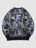 Men's Ethnic Style Paisley Printed Jacquard Contrast Ribbed Edge Crew Neck Long Sleeve Sweatshirt -  