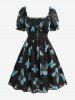 Plus Size Butterfly Print Ruffles Ruched Pentagram Zipper Dress -  
