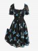 Plus Size Butterfly Print Ruffles Ruched Pentagram Zipper Dress -  