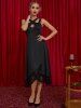 Cut Out Keyhole Sheer Floral Lace Panel Midi Party Dress -  