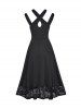 Cut Out Keyhole Sheer Floral Lace Panel Midi Party Dress -  
