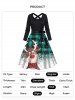 Christmas Snowflake Plaid Elk Print Crisscross Bowknot Belted A Line Dress -  