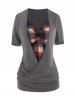 Plaid Print Wrap Short Sleeve Tee -  