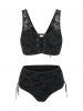 Ensemble de Bikini Matelassé Chauve-souris en Maille à Lacets - Noir XL