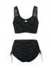 Bat Crescent Mesh Lace-up Padded Bikini Set -  
