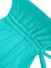 Maillot de Bain Tankini à Imprimé Plume Superposé à Volants - Turquoise Moyenne  2XL
