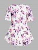 Plus Size Flower Print Short Sleeve Faux Twinset Blouse -  