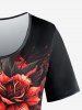 Halloween Plus Size Skull Flower Print Short Sleeves T-shirt -  