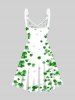 Mini Robe de Vacances Ligne A à Imprimé Fleurie à Taille Haute à Col V - Blanc L