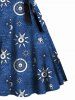 Sun Moon Print Crisscross Bowknot Belted Short Sleeve High Waisted A Line Midi Dress -  
