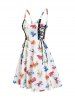 Colorful Frogs Print Lace Up A Line Mini Dress -  