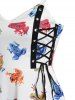 Colorful Frogs Print Lace Up A Line Mini Dress -  