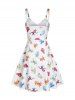 Colorful Frogs Print Lace Up A Line Mini Dress -  