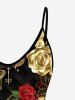 Plus Size Rose Leaf Heart Diamond 3D Print Cami Top (Adjustable Shoulder Strap) -  