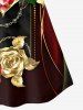 Haut à Bretelles Imprimé Coeur Rose et Diamant 3D à Épaules Dénudées Grande Taille - Noir 6X