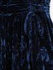 Plus Size Lace Trim Ruched Cinched Pentagram Buckle Velvet T-shirt - Bleu profond 3X | US 22-24