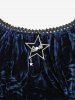 Plus Size Lace Trim Ruched Cinched Pentagram Buckle Velvet T-shirt - Bleu profond 3X | US 22-24