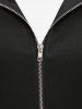 Plus Size Lace Up PU Leather Patchwork Hooded Zipper Coat -  