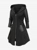 Plus Size Lace Up PU Leather Patchwork Hooded Zipper Coat -  