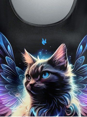 Plus Size Cat Wings Butterfly Glitter Print T-shirt