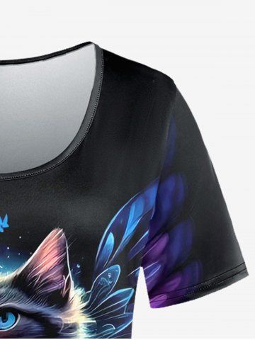 Plus Size Cat Wings Butterfly Glitter Print T-shirt
