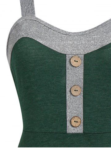 Colorblock Mock Button Layered Ruffle Cami Dress