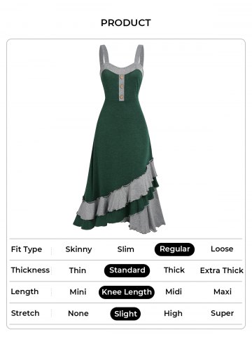 Colorblock Mock Button Layered Ruffle Cami Dress