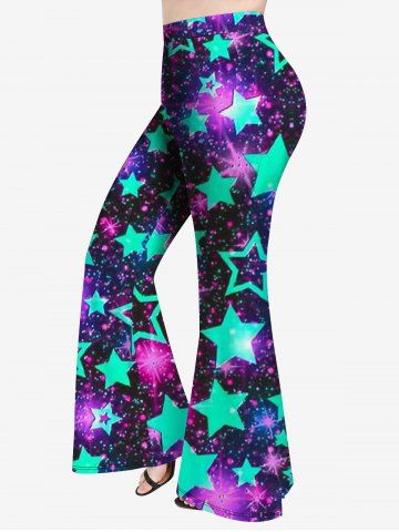 Plus Size Glitter Star Print Flare Pants - PURPLE - 3X