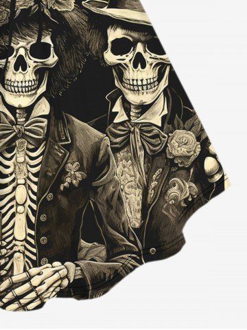 Gothic Halloween Skeleton Floral Hat Print Cinched Tank Top