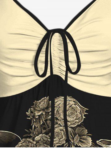 Gothic Halloween Skeleton Floral Hat Print Cinched Tank Top