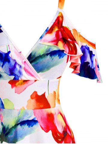 Floral Printed Cold Shoulder A Line Dress