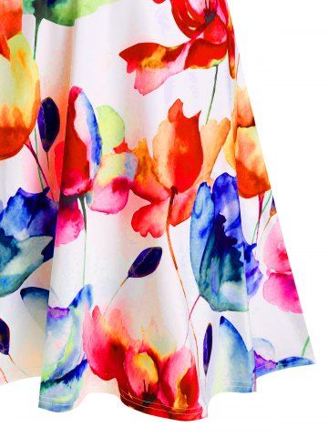 Floral Printed Cold Shoulder A Line Dress
