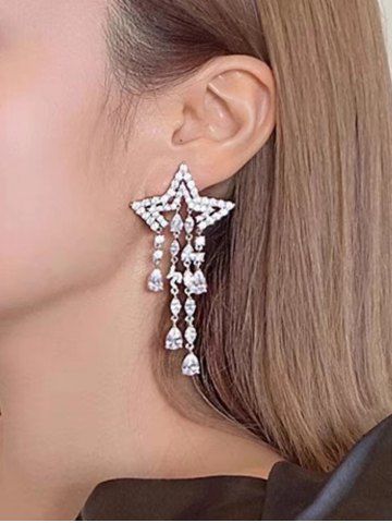Star Shaped Tassel Drop Earrings - SILVER