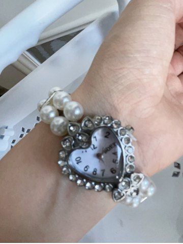 Bracelet Horloge Ovale Vintage avec Fausse Perle et Strass