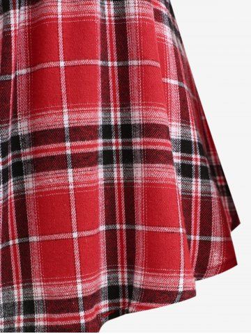 Plus Size Plaid Heart Buckle Buttons Off Shoulder Poet Sleeves Ruched T-shirt
