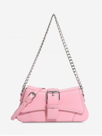 Women's Fashion Daily Solid Color Chain Strap Buckle Design Underarm Shoulder Baguette Bag - LIGHT PINK - REGULAR