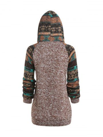 Hooded Raglan Sleeve Tribal Pattern Sweater