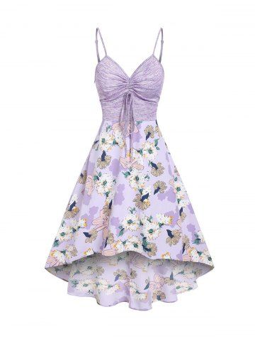 Space Dye Floral Print Cami Dress - LIGHT PURPLE - M